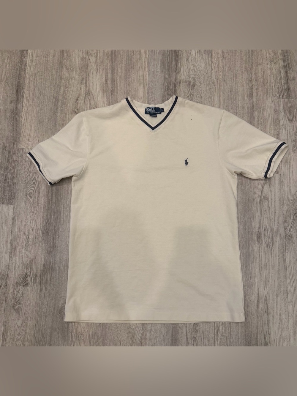 Polo Ralph Lauren White V-Neck T-Shirt Large Embroidered Pony 100% Cotton